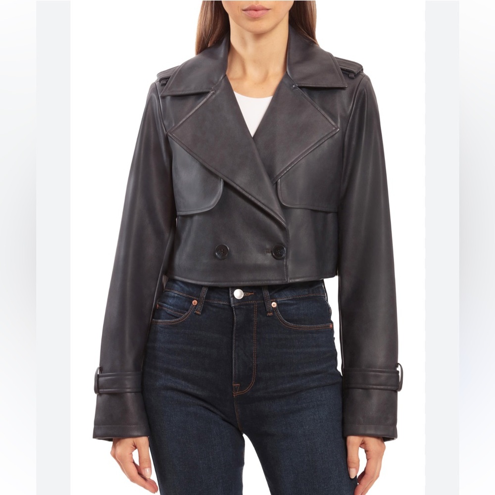 Nwt 7 For All Mankind Black Faux Leather Moto Jacket XS Women’s Cropped